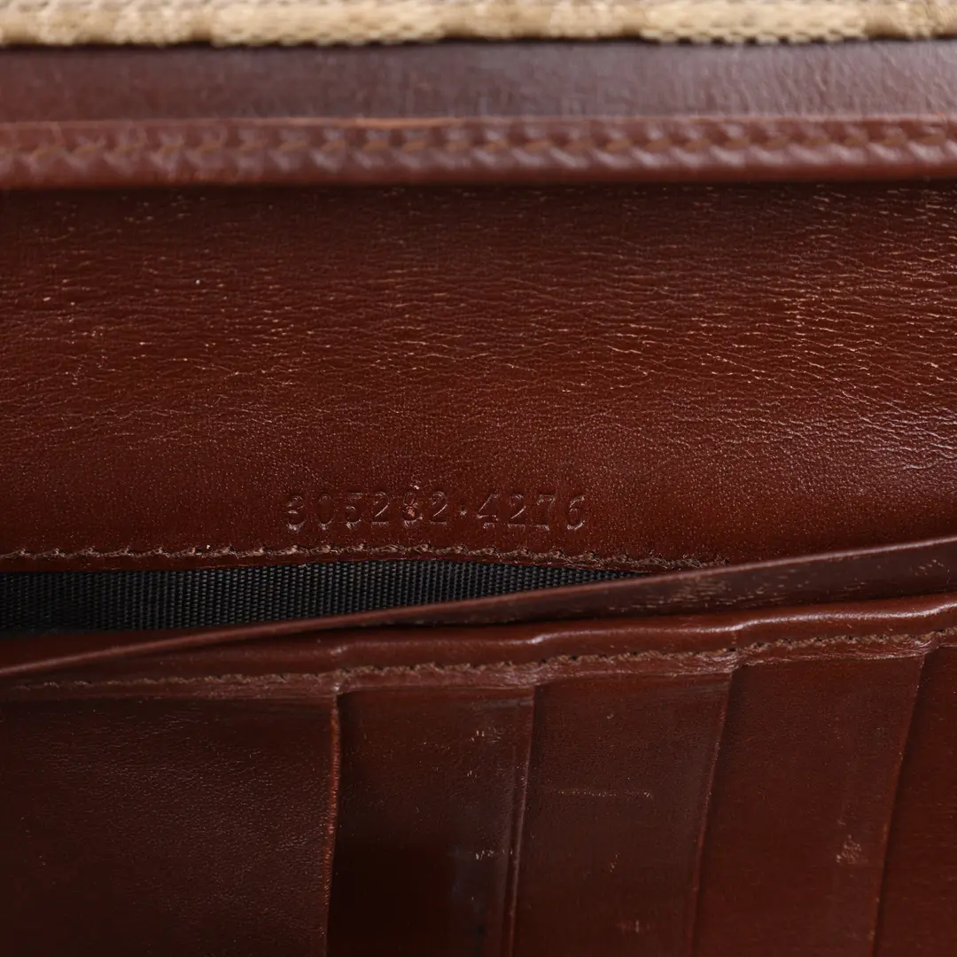 Gucci GG Canvas Brown Leather Long Wallet