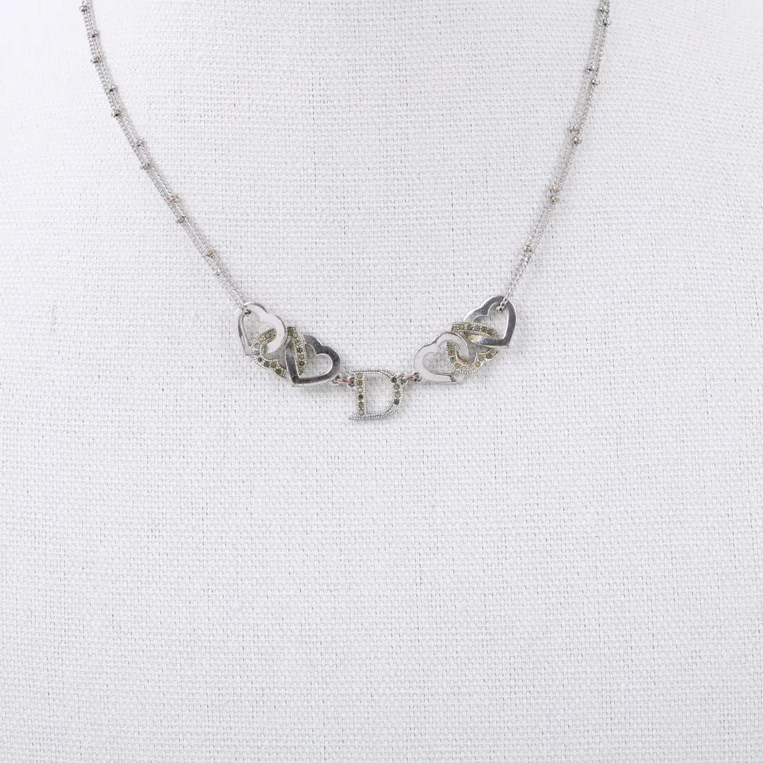 Dior Heart Logo Silver Metal Necklace