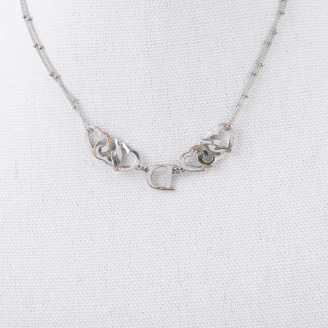 Dior Heart Logo Silver Metal Necklace