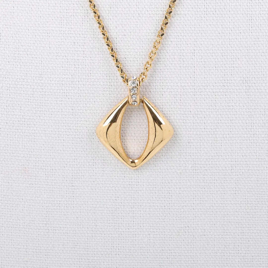 Dior Vintage Gold Rhinestone Pendant Necklace