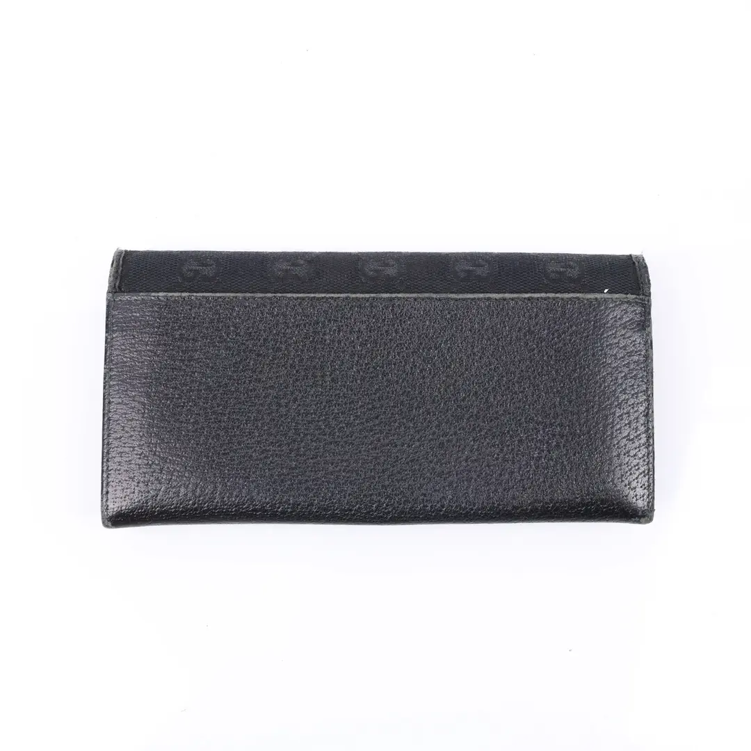 Gucci GG Canvas Black Leather Long Wallet