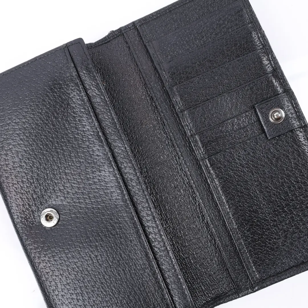 Gucci GG Canvas Black Leather Long Wallet