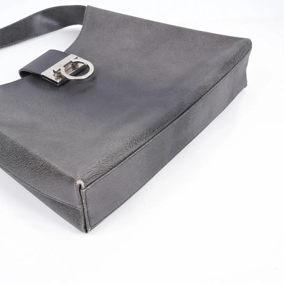 Salvatore Ferragamo Gancini Gray Leather Shoulder Bag