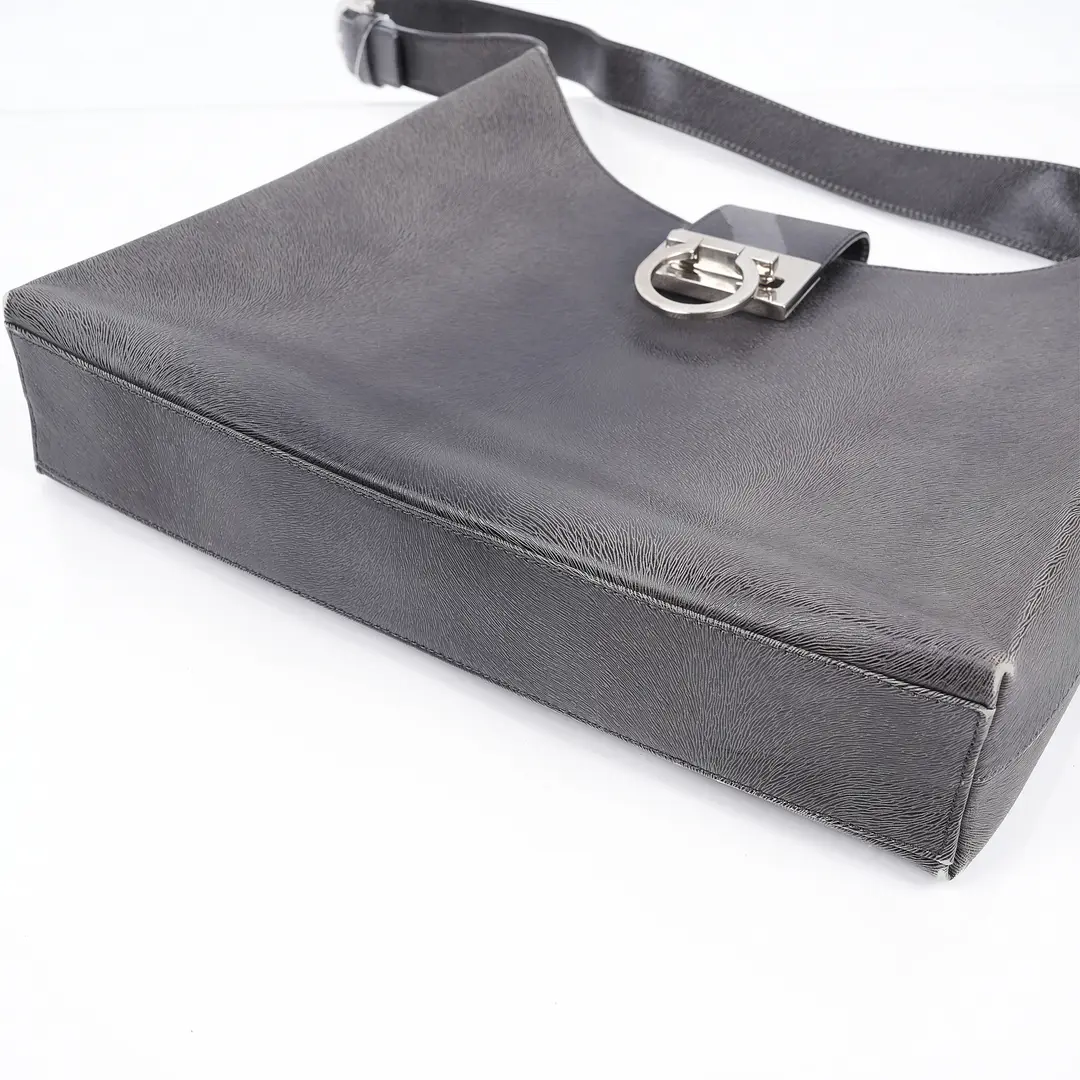 Salvatore Ferragamo Gancini Gray Leather Shoulder Bag