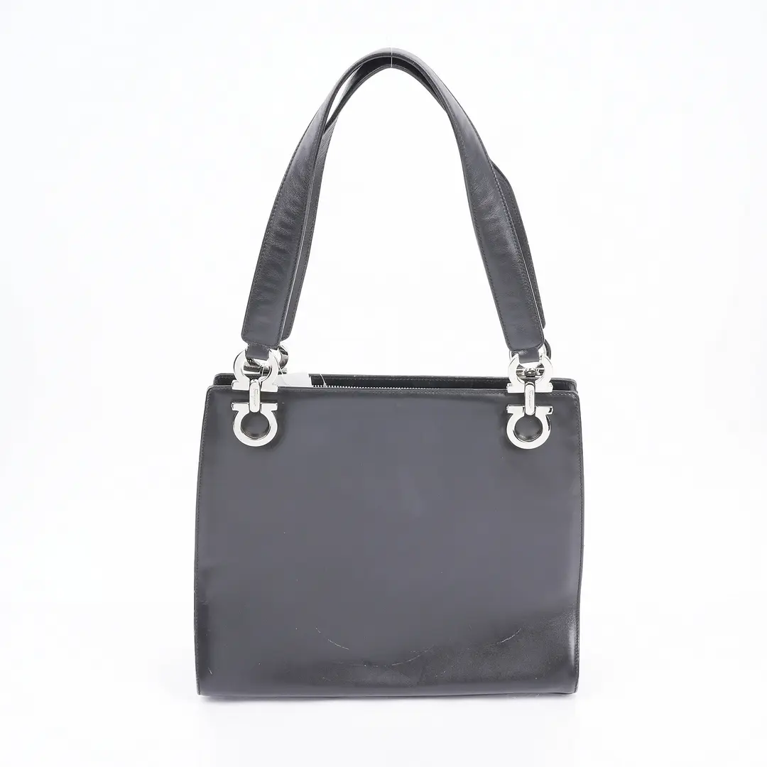 Salvatore Ferragamo Gancini Black Leather Shoulder Bag