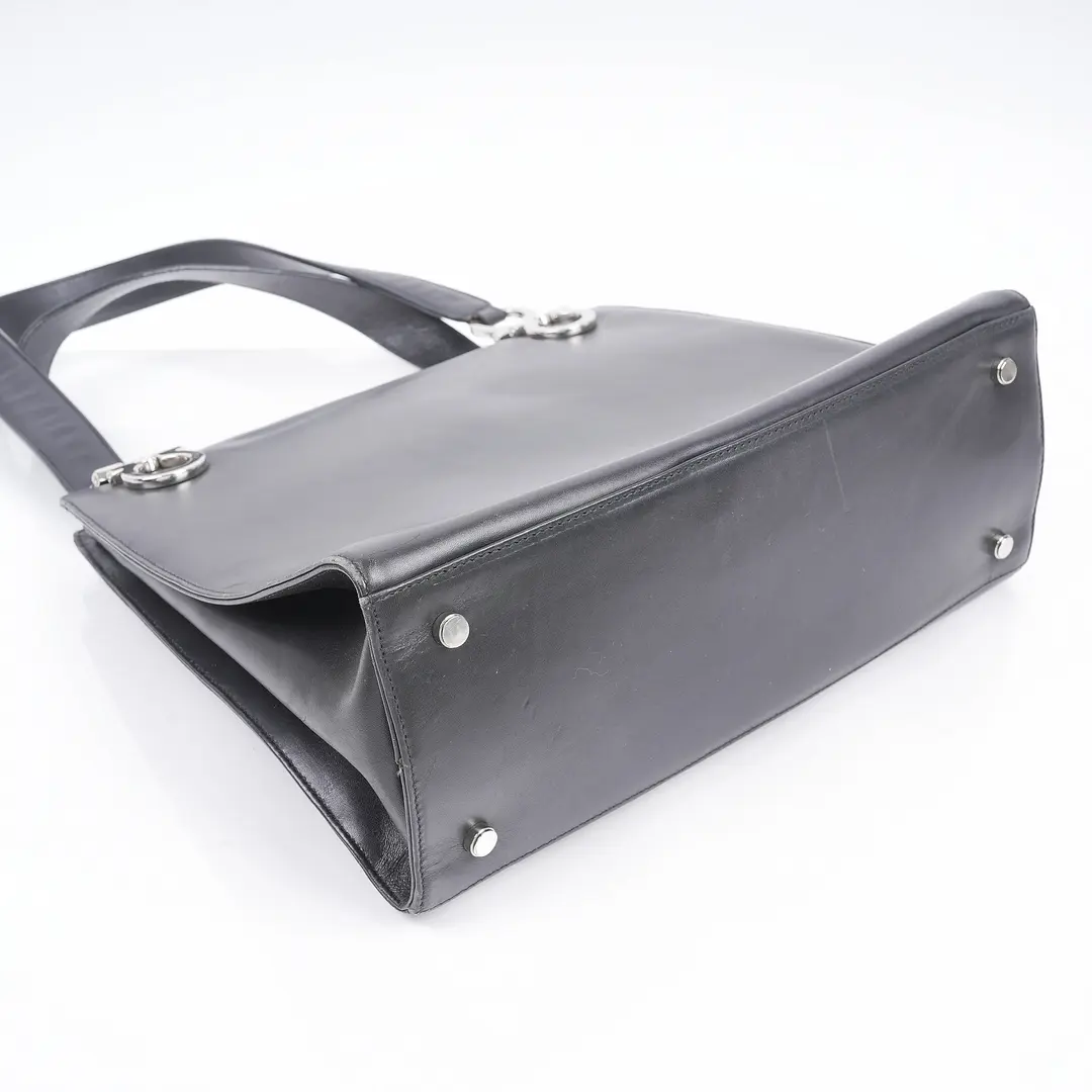 Salvatore Ferragamo Gancini Black Leather Shoulder Bag