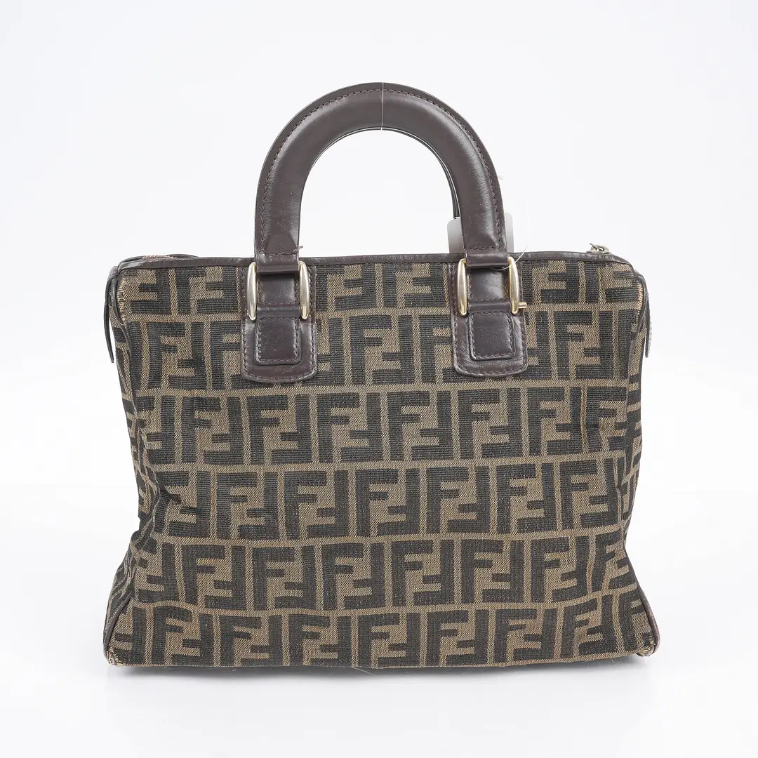 Fendi Zucca Boston Brown Canvas Handbag