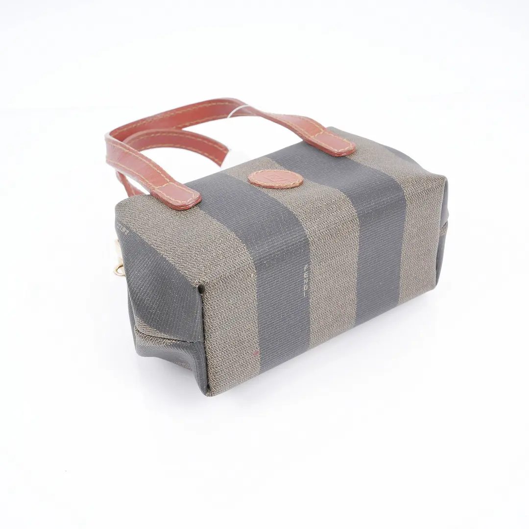 Fendi Pequin Kiss Lock Brown Canvas Mini Bag