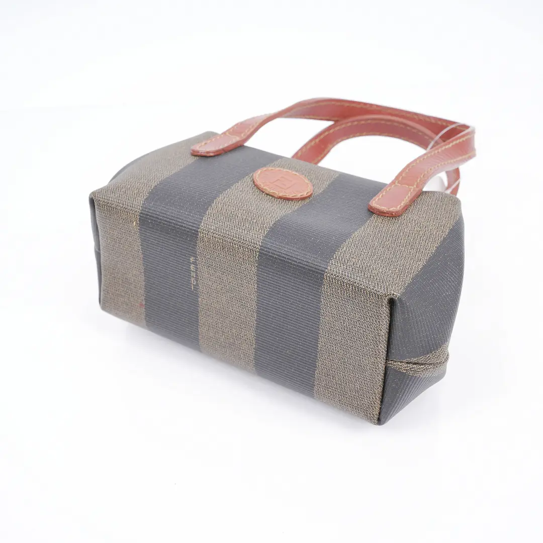 Fendi Pequin Kiss Lock Brown Canvas Mini Bag
