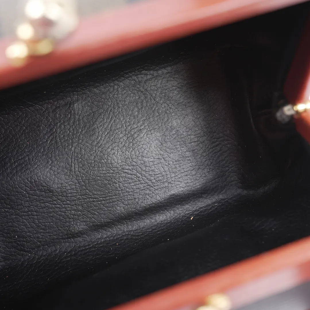 Fendi Pequin Kiss Lock Brown Canvas Mini Bag