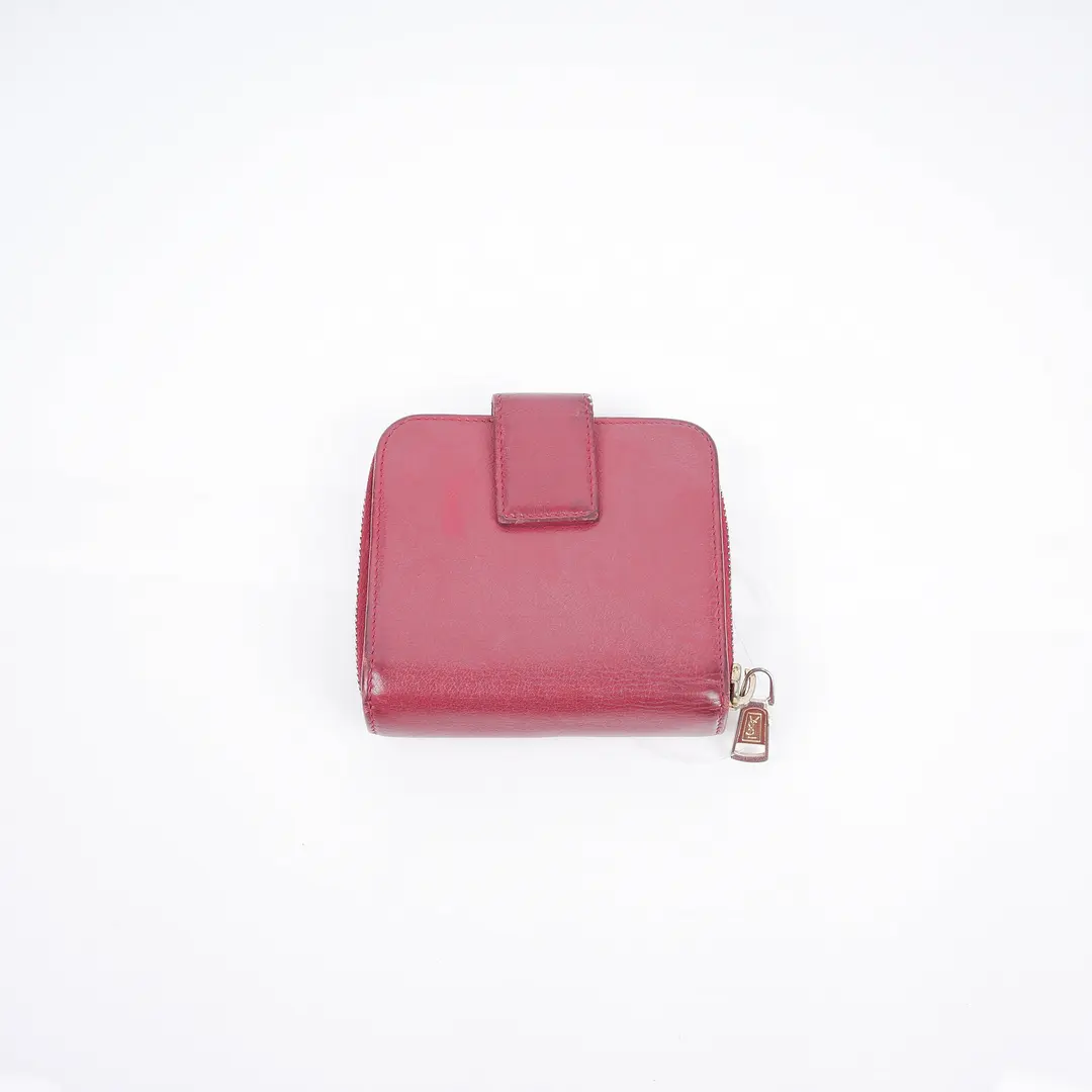 Saint Laurent YSL Stitch Red Leather Compact Wallet