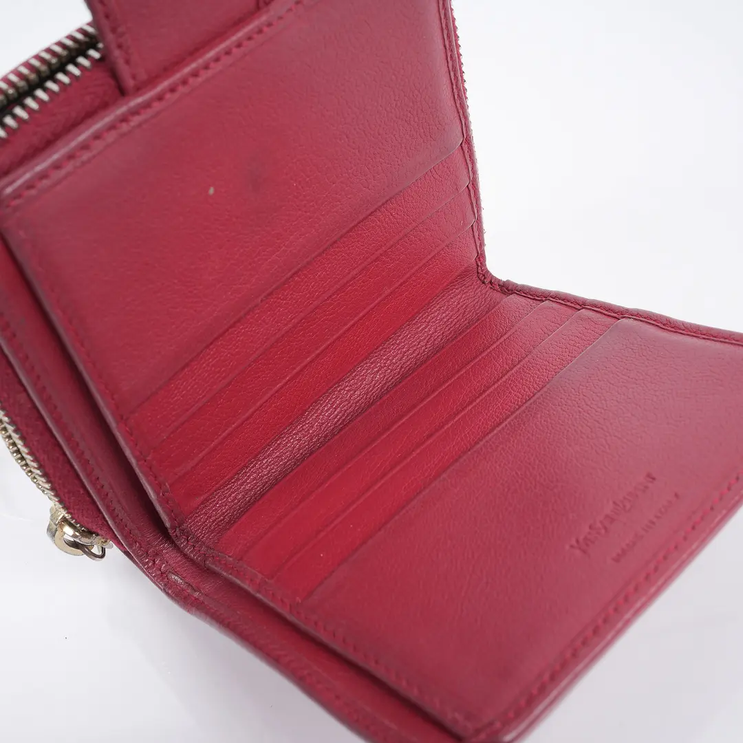 Saint Laurent YSL Stitch Red Leather Compact Wallet
