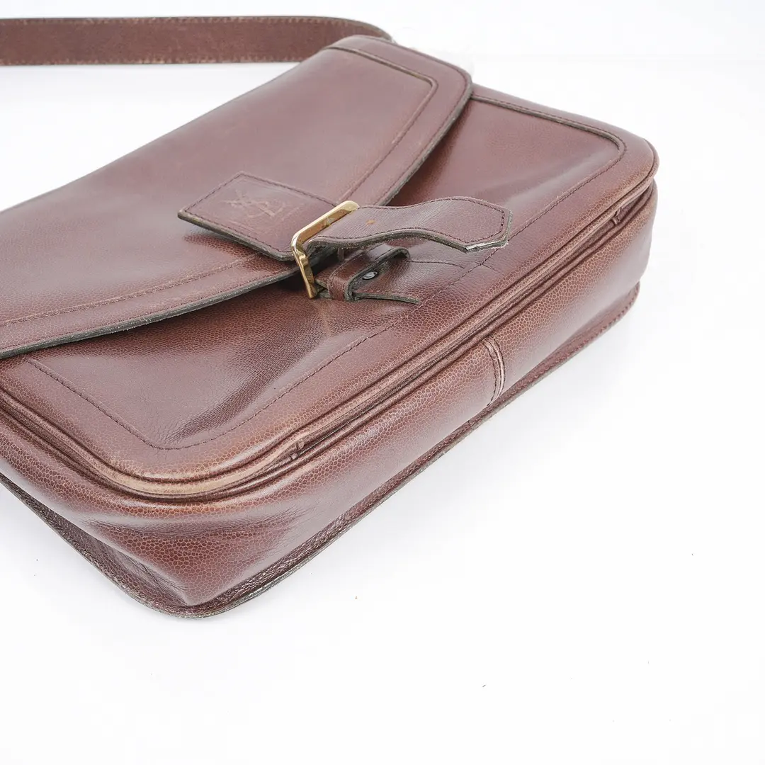 YSL Vintage Brown Leather Shoulder Bag