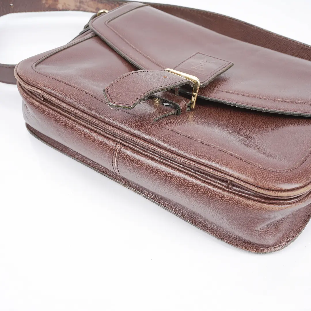 YSL Vintage Brown Leather Shoulder Bag
