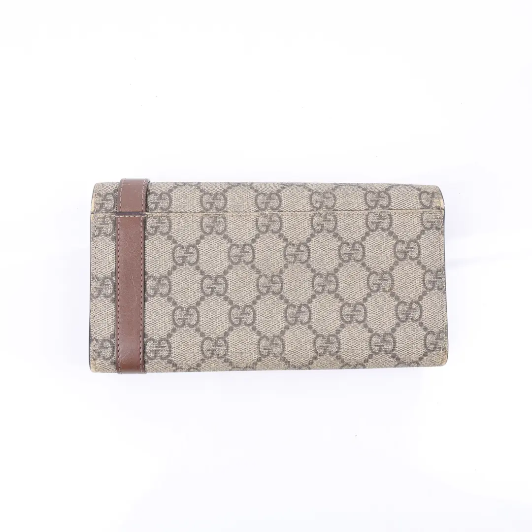 Gucci GG Supreme Belt Detail Brown Canvas Wallet
