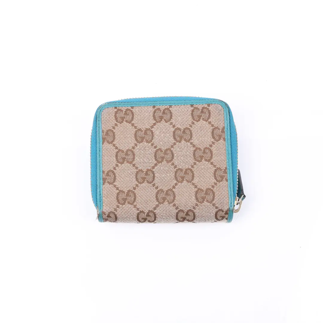 Gucci GG Canvas Turquoise Leather Compact Wallet