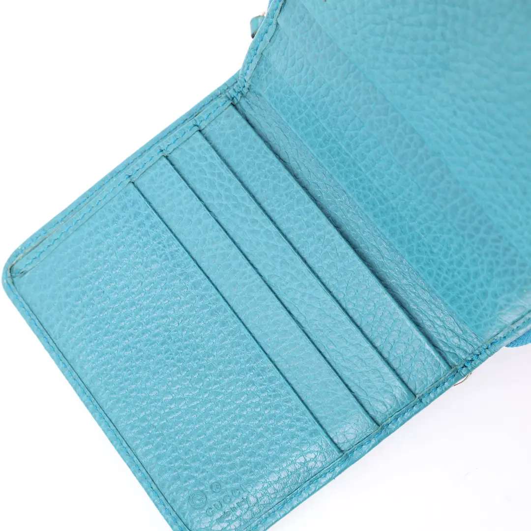 Gucci GG Canvas Turquoise Leather Compact Wallet