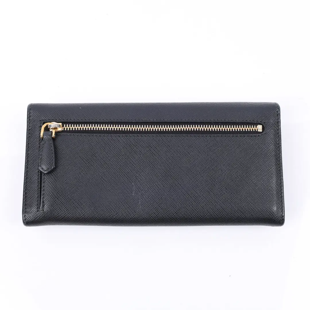 Prada Saffiano Metal Black Leather Flap Wallet