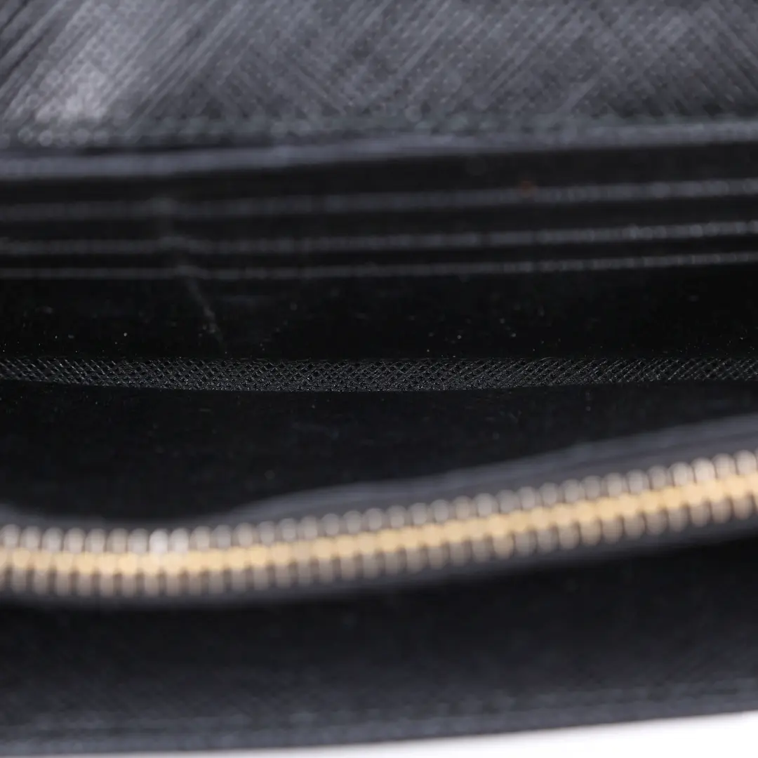 Prada Saffiano Metal Black Leather Flap Wallet