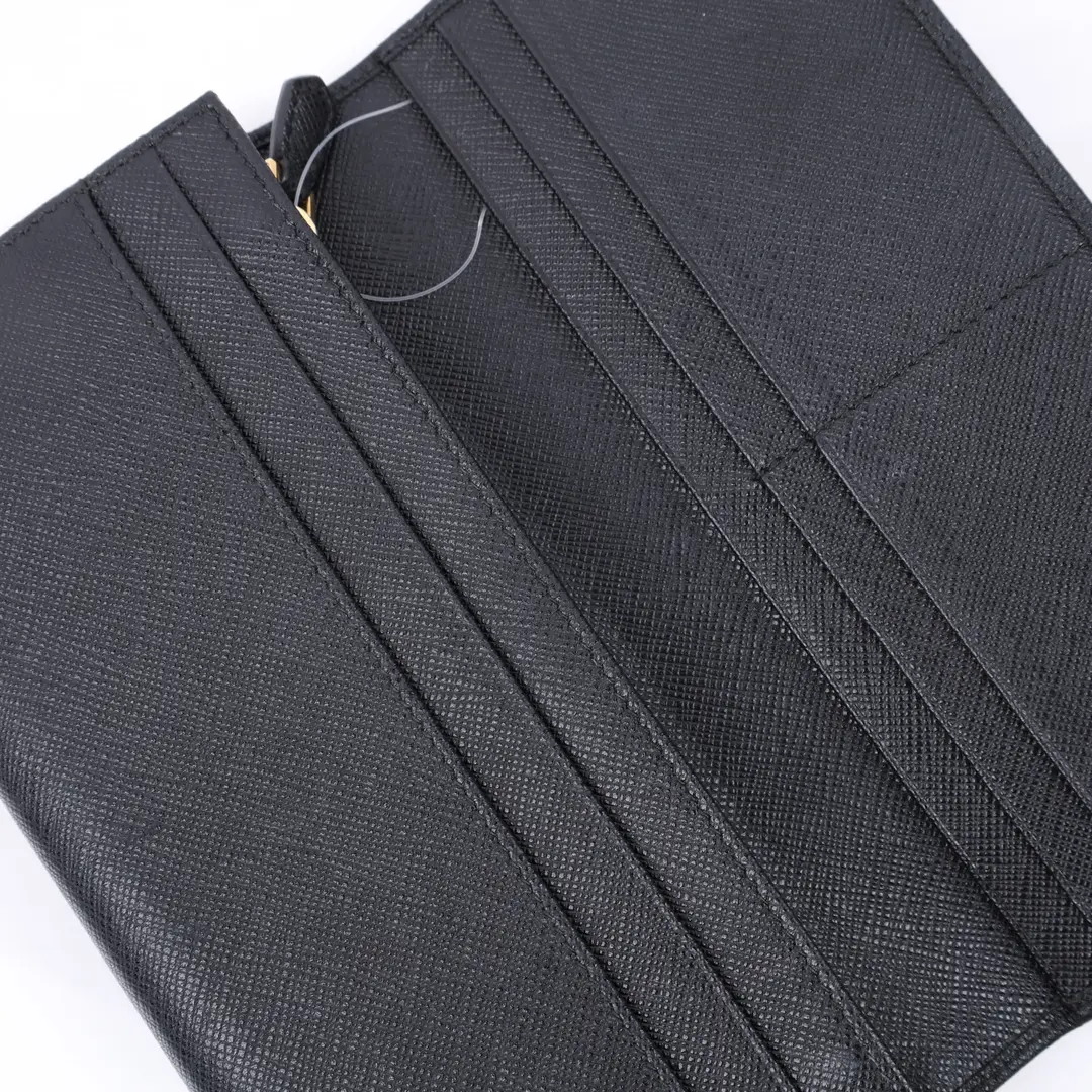Prada Saffiano Metal Black Leather Flap Wallet