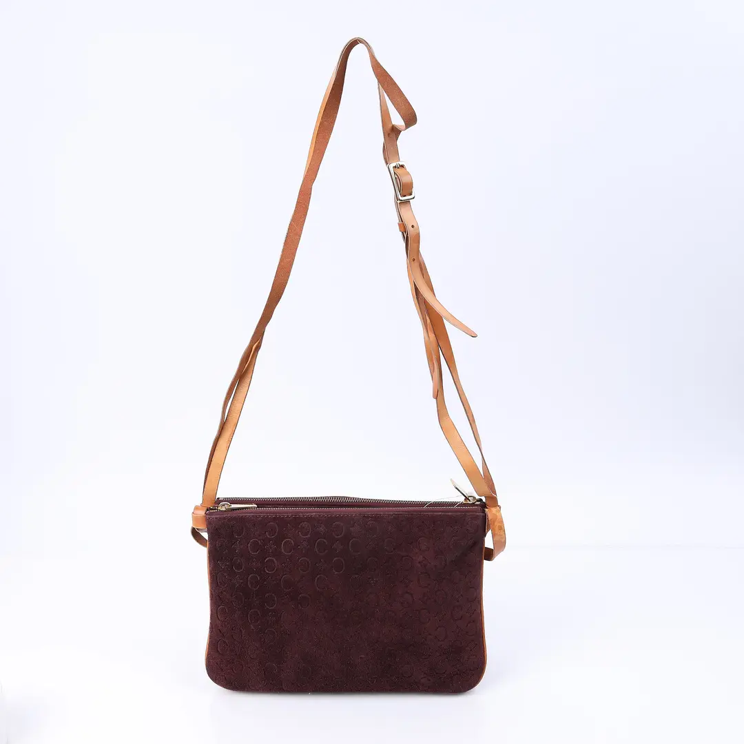 Celine Macadam Burgundy Suede Trio Shoulder Bag