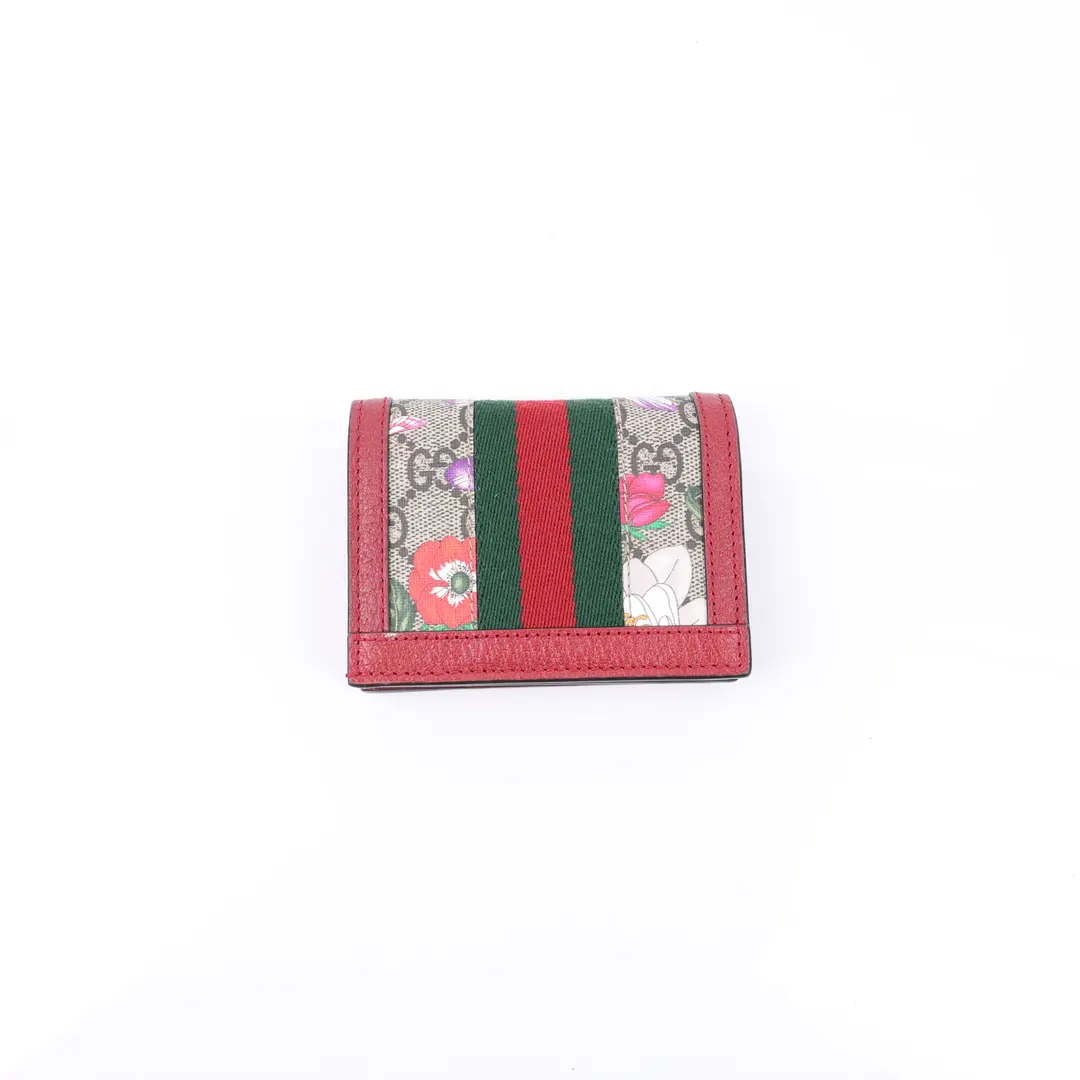 Gucci Ophidia Flora Red GG Canvas Card Case Wallet