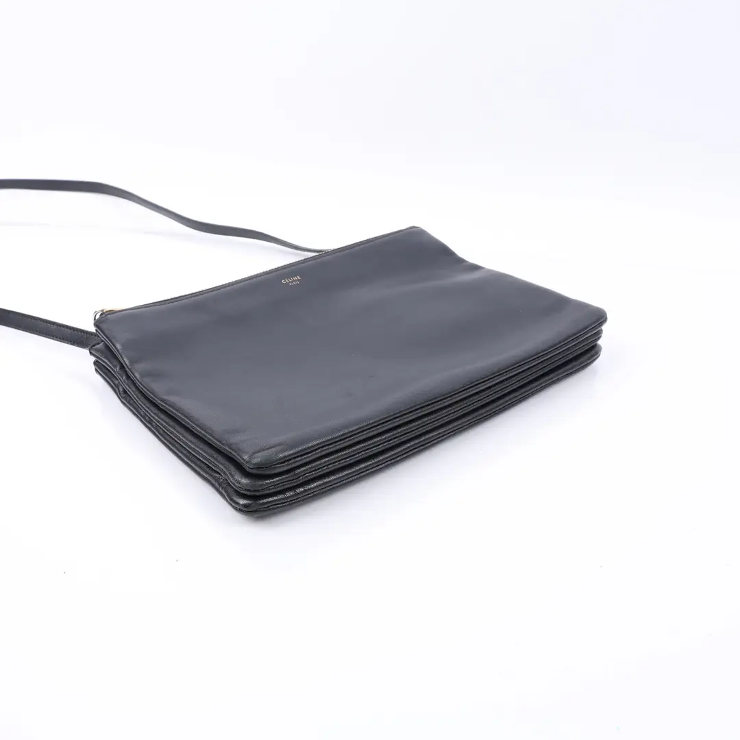 Celine Trio Black Leather Shoulder Bag