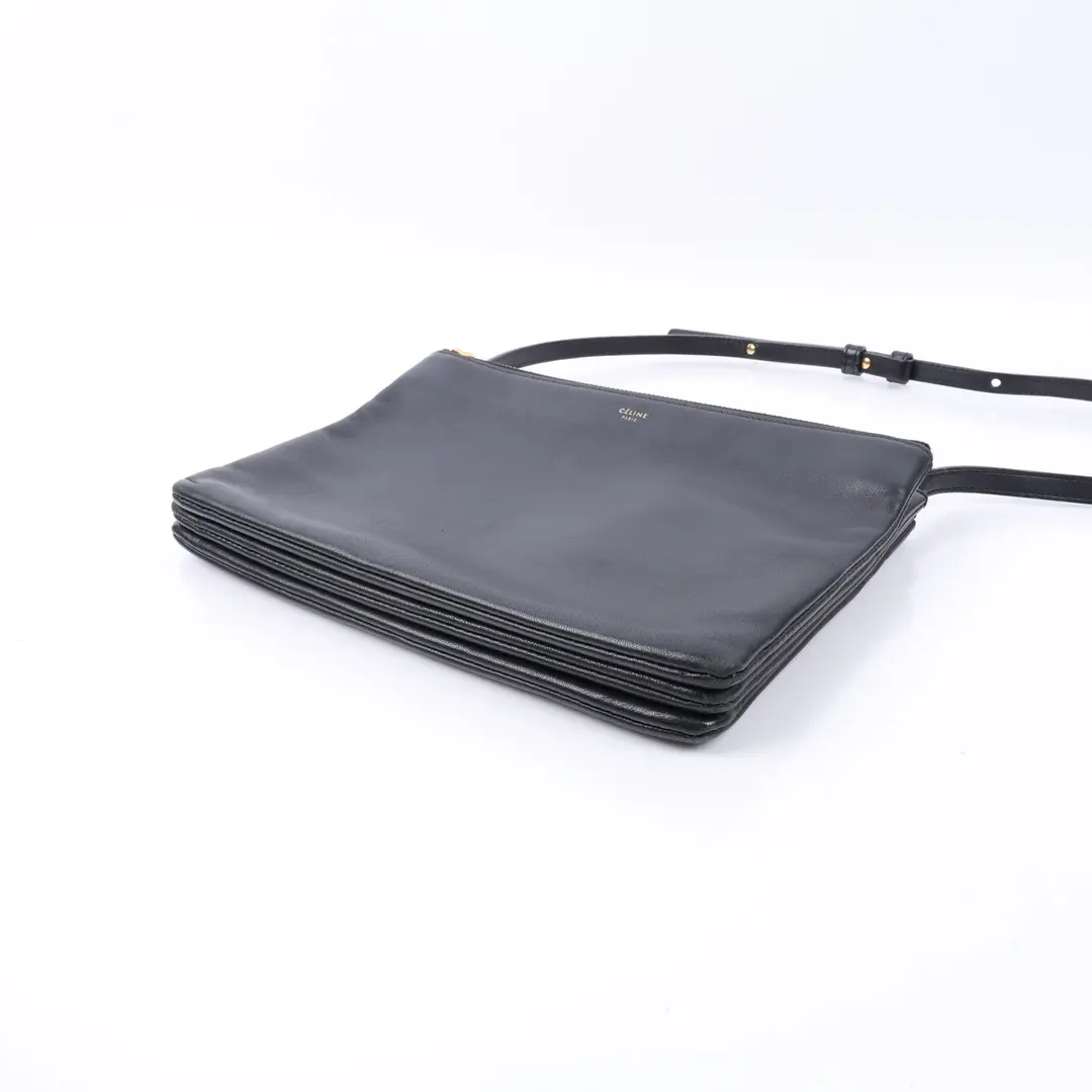 Celine Trio Black Leather Shoulder Bag