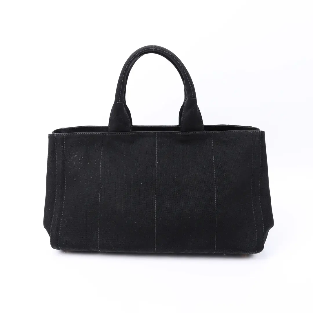 Prada Canapa Black Canvas Studded Tote Bag