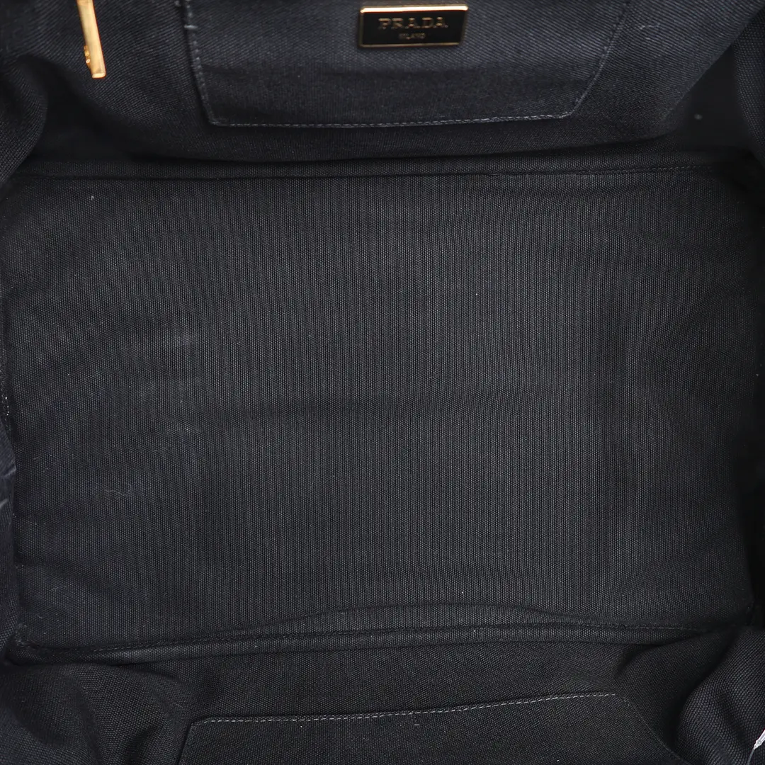 Prada Canapa Black Canvas Studded Tote Bag