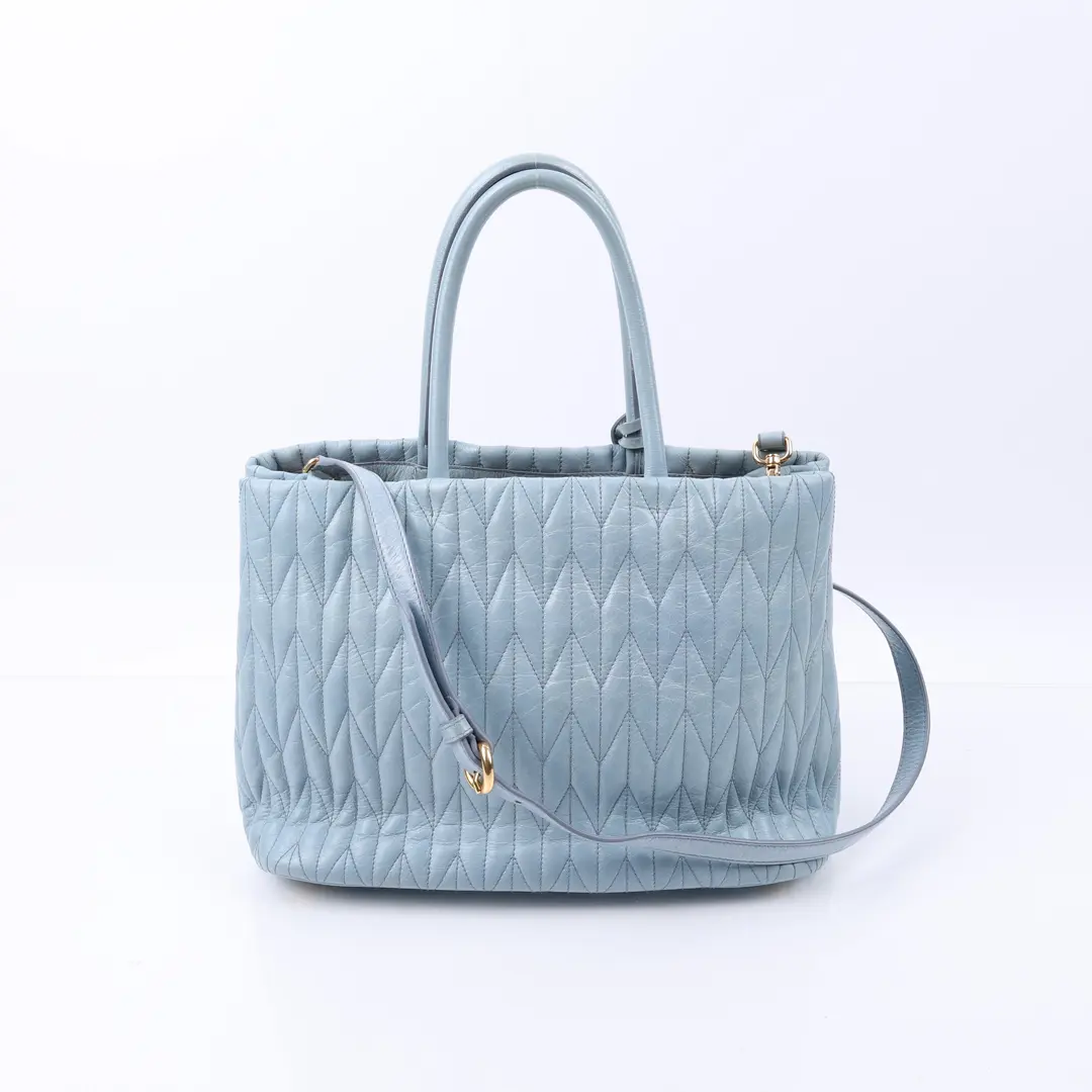 Miu Miu Matelasse Blue Leather Tote Bag