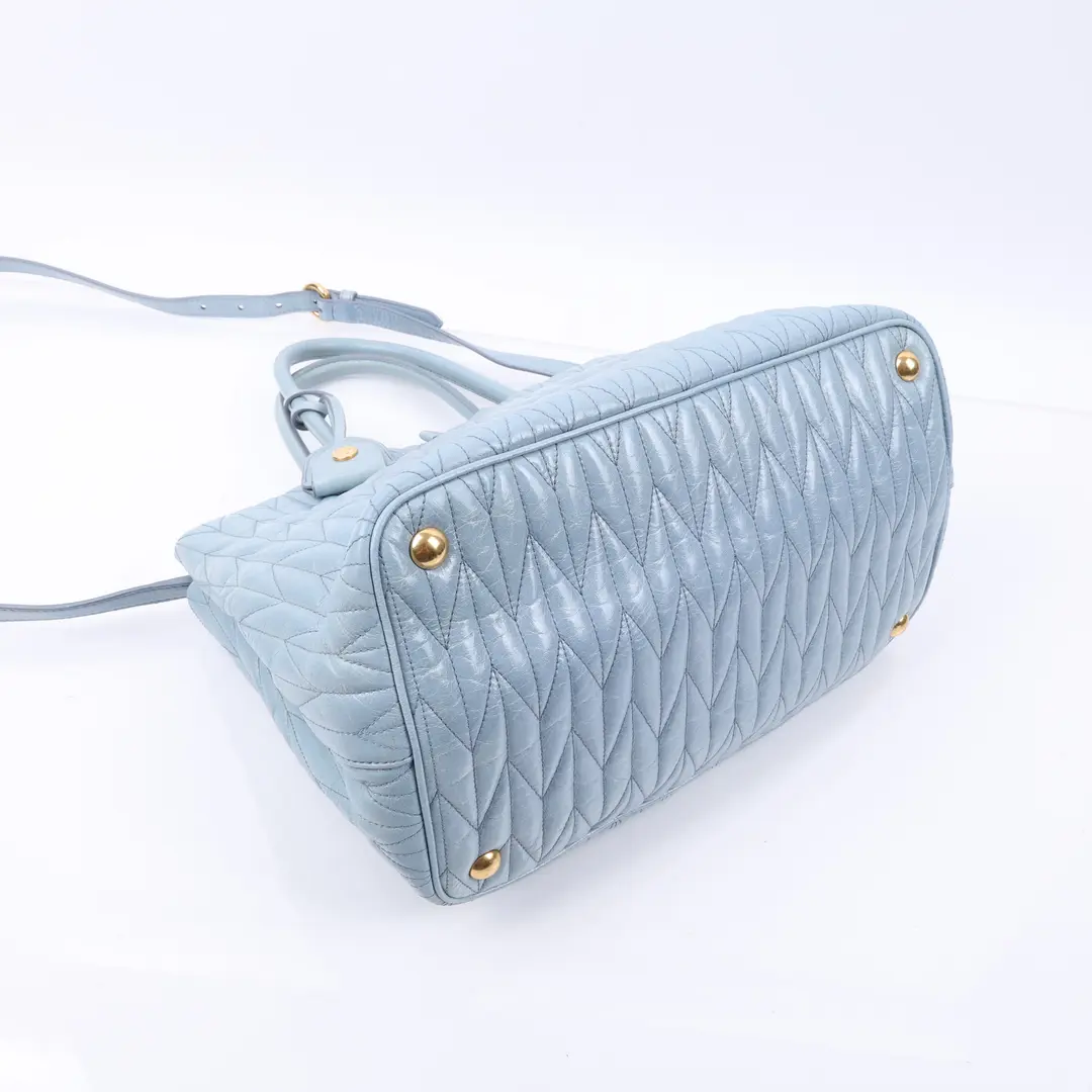 Miu Miu Matelasse Blue Leather Tote Bag