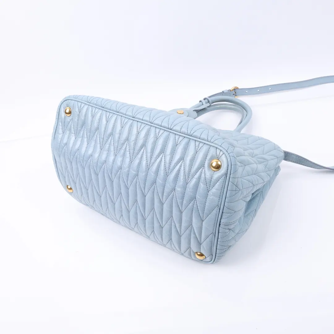 Miu Miu Matelasse Blue Leather Tote Bag