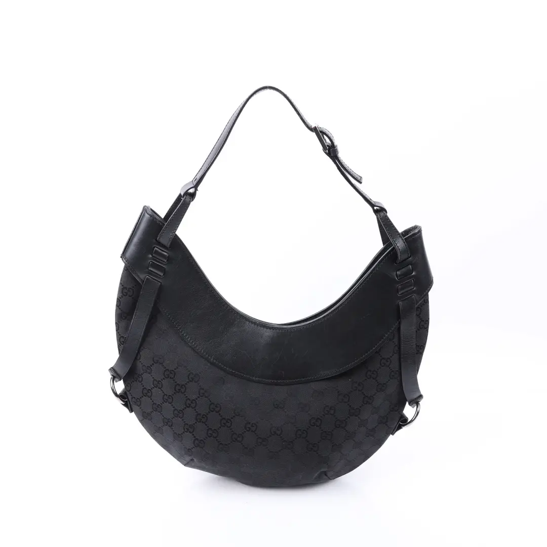 Gucci Crescent Black GG Canvas Shoulder Bag