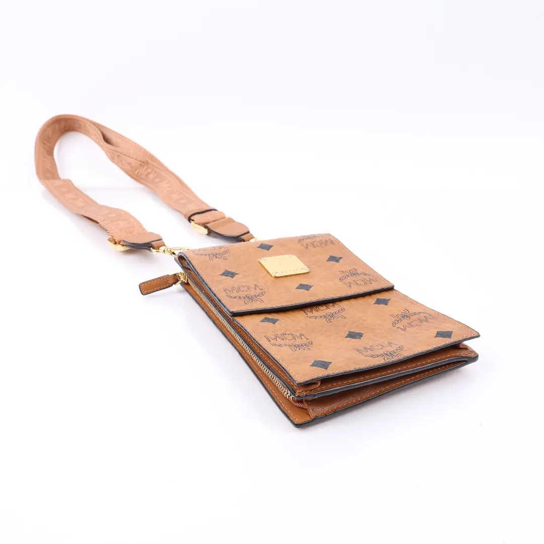 MCM Visetos Original Brown Canvas Crossbody Bag