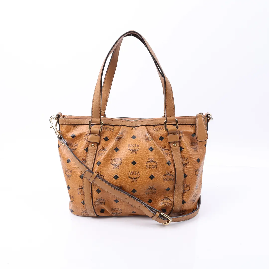 MCM Visetos Brown Canvas Shoulder Bag