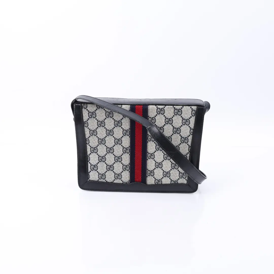 Gucci Vintage Sherry Line Blue GG Canvas Shoulder Bag