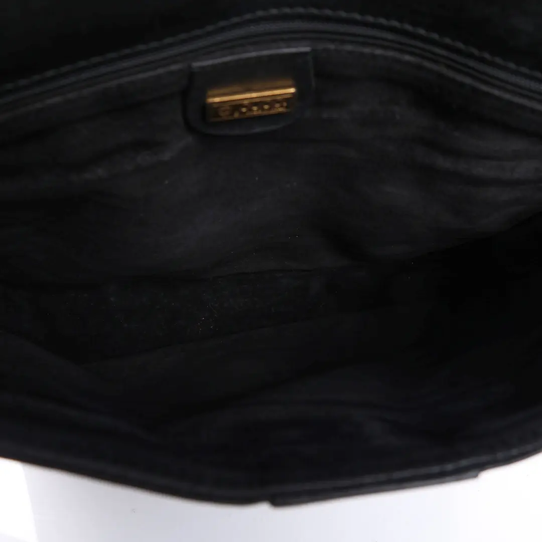 Gucci Vintage Crest Black Leather Shoulder Bag