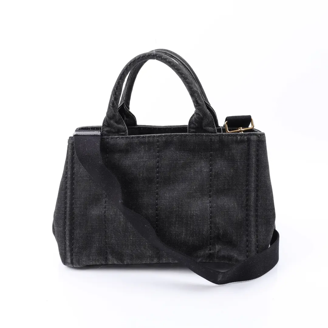 Prada Canapa Black Denim Tote Bag