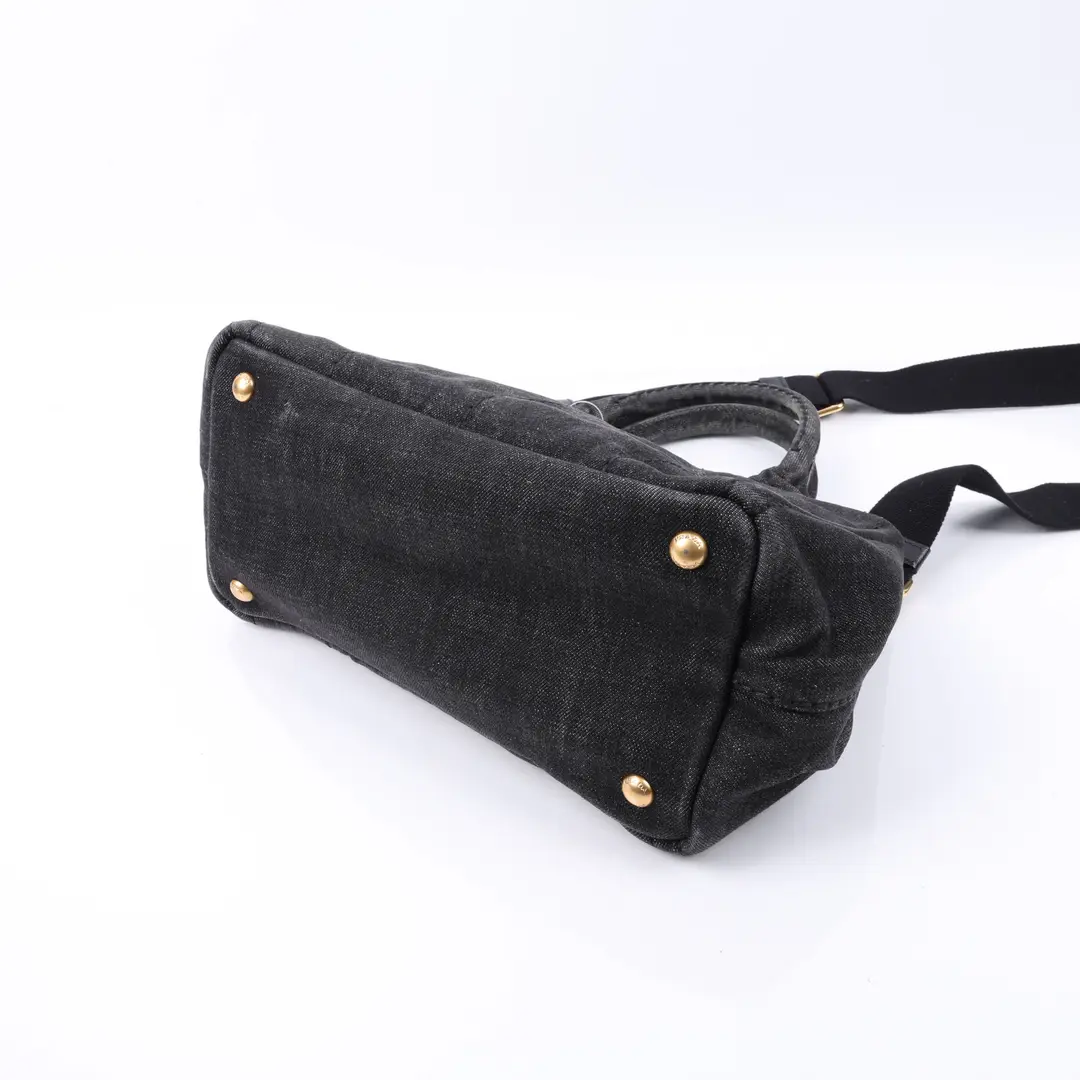 Prada Canapa Black Denim Tote Bag