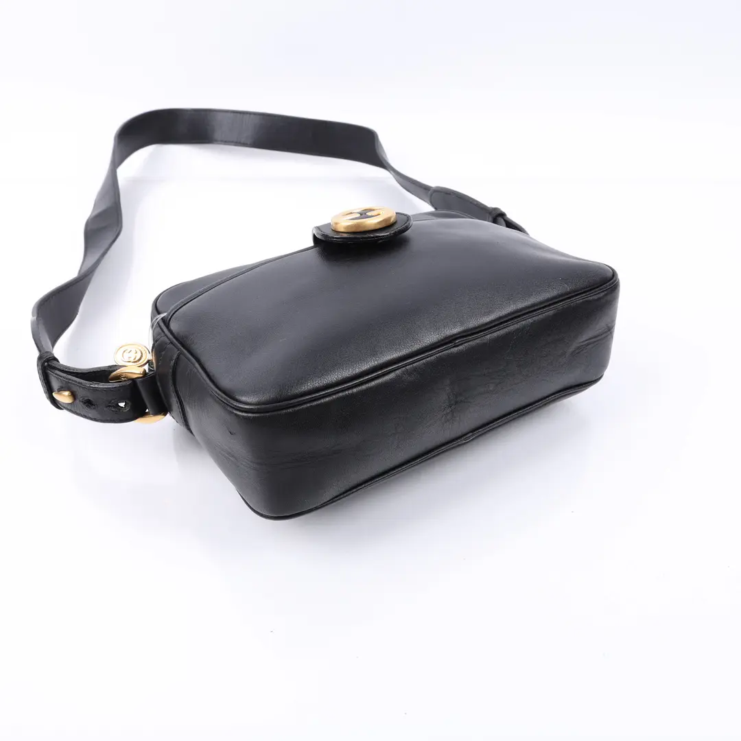Gucci Vintage Interlocking G Black Leather Shoulder Bag