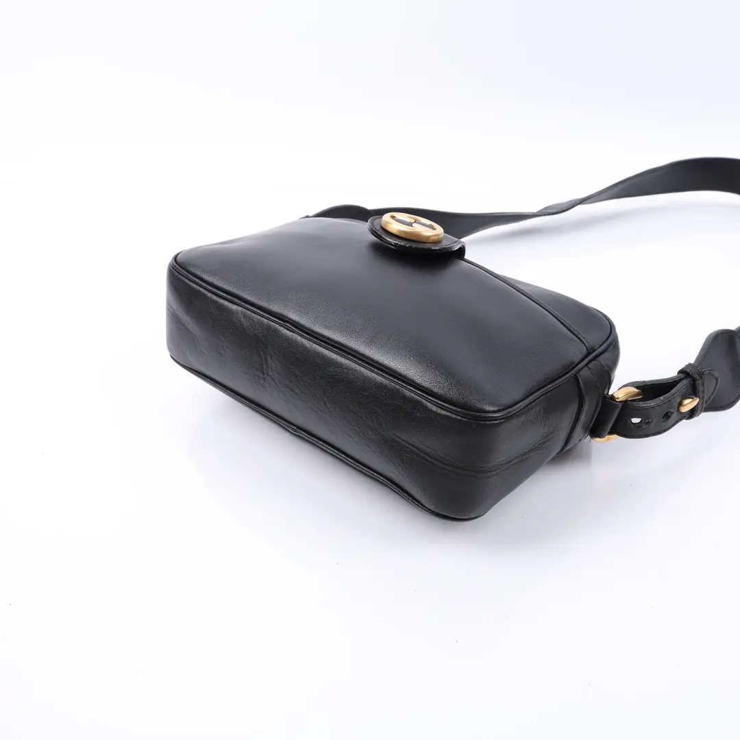 Gucci Vintage Interlocking G Black Leather Shoulder Bag