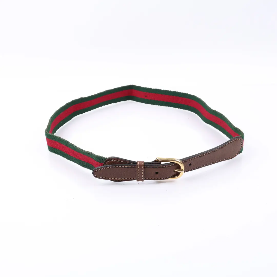 Gucci Vintage Green Red Web Canvas Belt 95