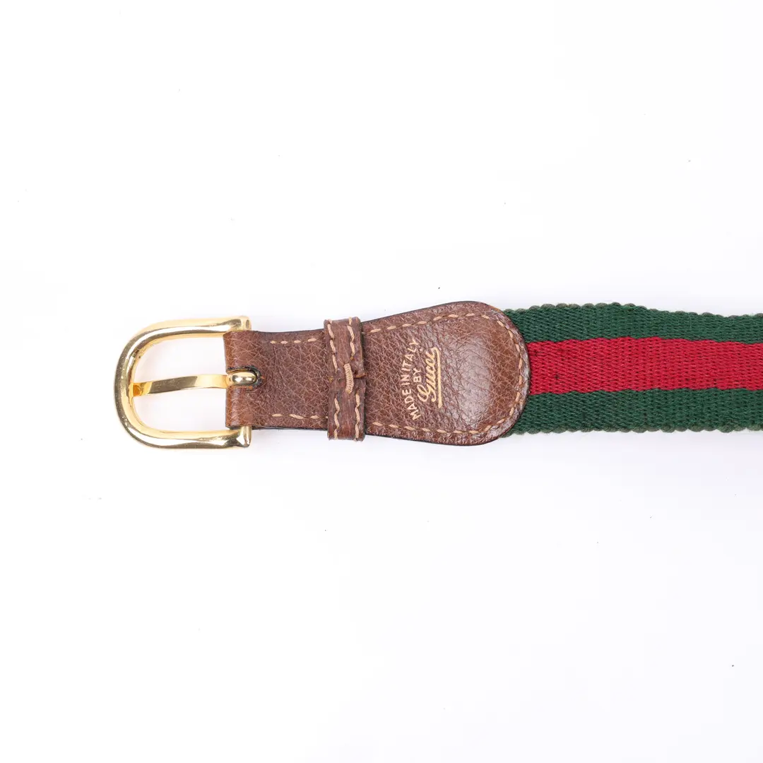 Gucci Vintage Green Red Web Canvas Belt 95