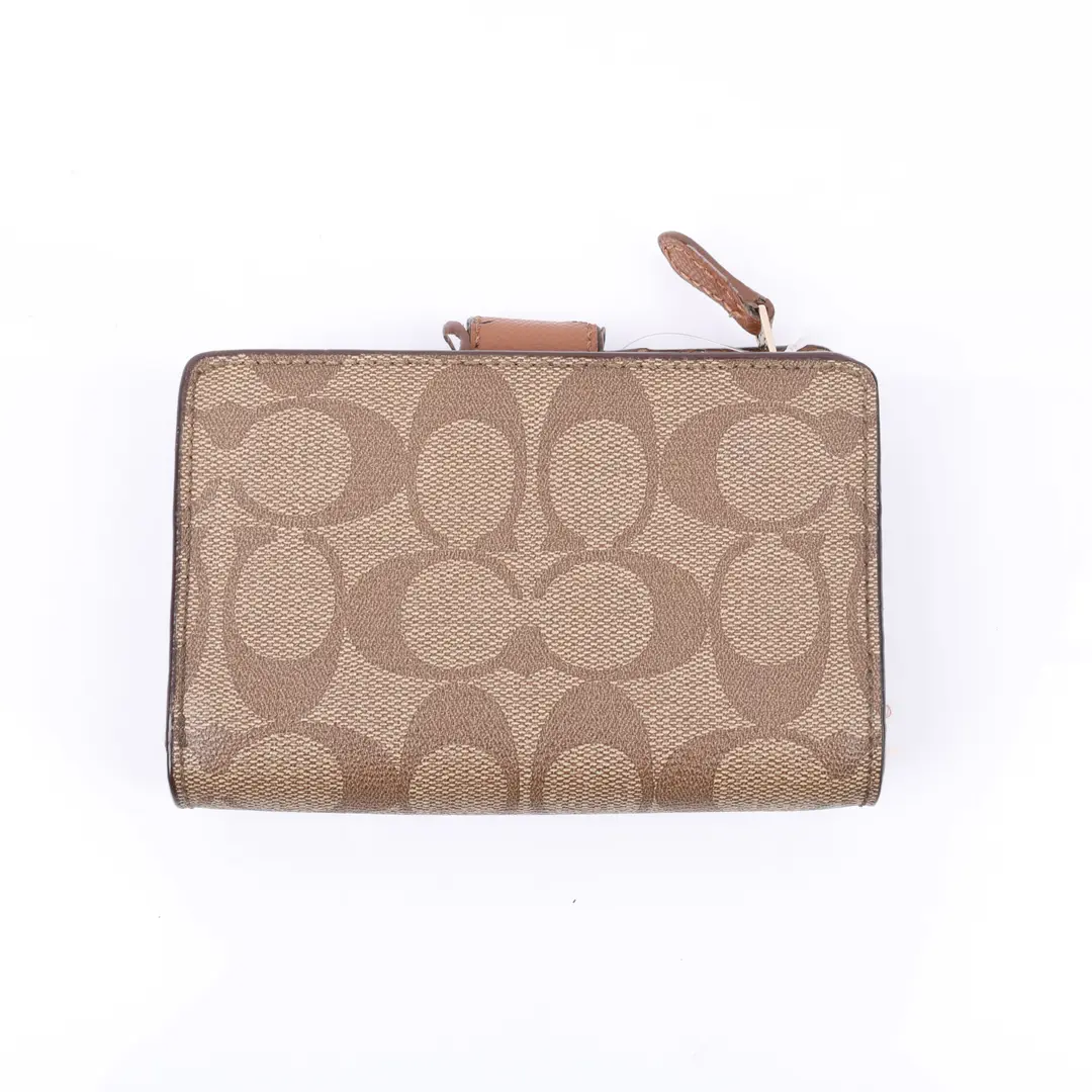 Coach Signature Brown Canvas Medium Corner Zip Wallet