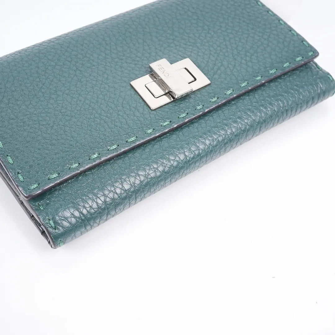 Fendi Peekaboo Green Selleria Leather Wallet