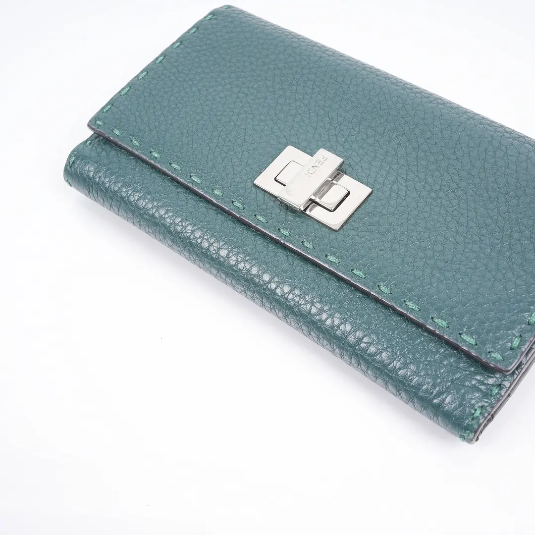 Fendi Peekaboo Green Selleria Leather Wallet