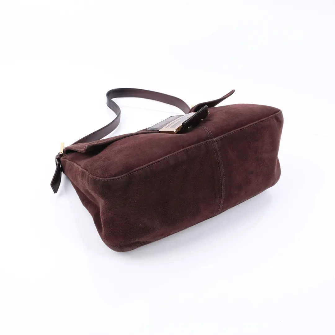 Fendi Baguette Brown Suede Shoulder Bag