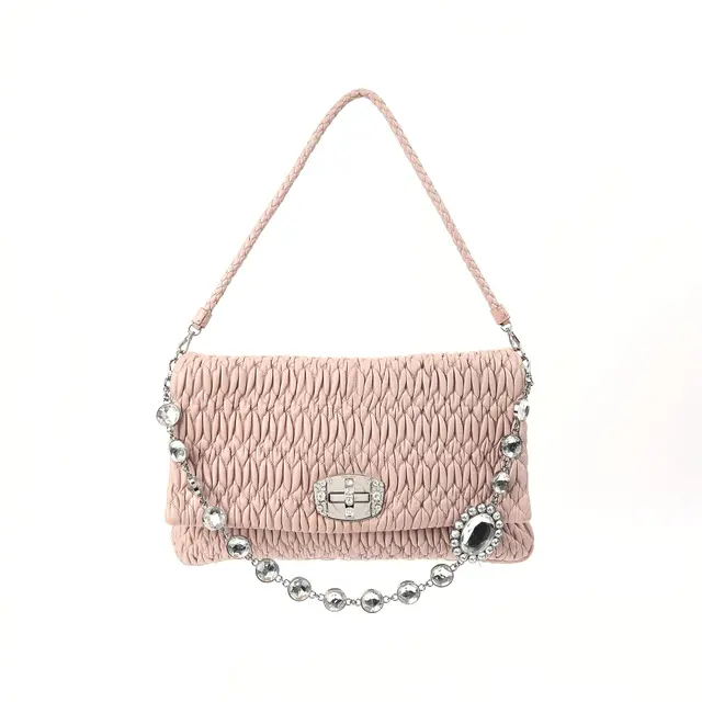 Miu Miu Matelasse Crystal Pink Leather Shoulder Bag