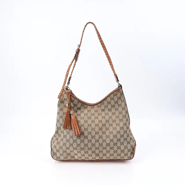 Gucci Braid Tassel Beige GG Canvas Shoulder Bag
